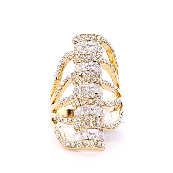 Gold Tone Fashion Ring Clear Stones NWT - Picture 2 of 4